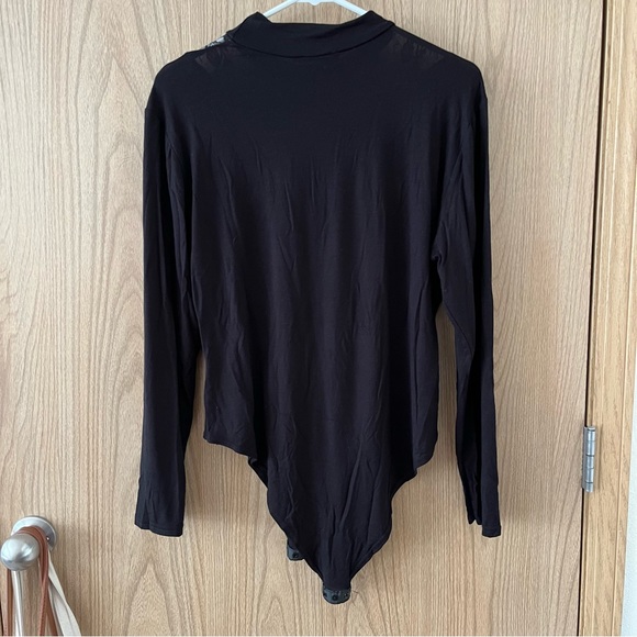 Boohoo Plus Lace Insert Plunge Bodysuit — Black - Picture 5 of 7